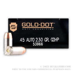 50 Rounds of .45 ACP Ammo by Speer - 230gr JHP