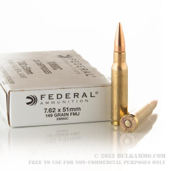 20 Rounds of 7.62x51mm Ammo by Federal - 149gr FMJ