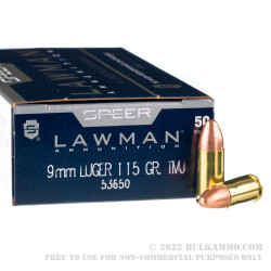 1000 Rounds of 9mm Ammo by Speer Lawman - 115gr TMJ