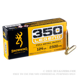 20 Rounds of .350 Legend Ammo by Browning - 124gr FMJ