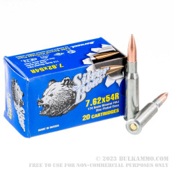 500 Rounds of 7.62x54r Ammo by Silver Bear - 174gr FMJ