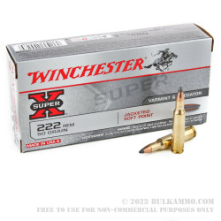 20 Rounds of .222 Rem Ammo by Winchester Super X - 50gr JSP
