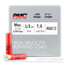 250 Rounds of .410 Ammo by PMC High Velocity Hunting Load - 1/2 ounce #7.5 Shot