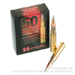 10 Rounds of .50 BMG Ammo by Hornady - 750gr A-MAX Match