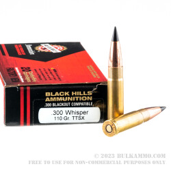 20 Rounds of .300 AAC Blackout Ammo by Black Hills Ammunition - 110gr TTSX