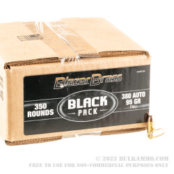 350 Rounds of .380 ACP by Blazer Brass Black - 95gr FMJ