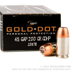 20 Rounds of .45 GAP Ammo by Speer - 200gr JHP