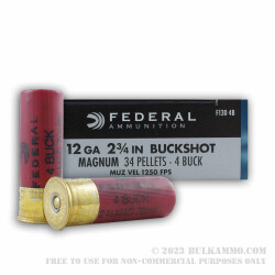 250 Rounds of 12ga Ammo by Federal -  #4 Buck