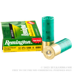 5 Rounds of 12ga Ammo by Remington Managed Recoil -  00 Buck