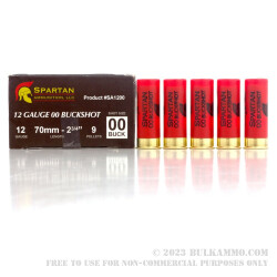 250 Rounds of 12ga Ammo by Spartan Ammo -  00 Buck - 9 Pellets