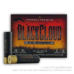 25 Rounds of 12ga 3-1/2" Ammo by Federal Black Cloud - 1 1/2 ounce #2 Shot (Steel)