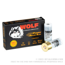 5 Rounds of Low Recoil 12ga Ammo by Wolf - 1 ounce Rifled Slug