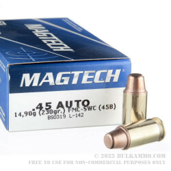50 Rounds of .45 ACP Ammo by Magtech - 230gr FMJ SWC