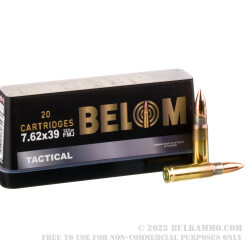 20 Rounds of 7.62x39 Ammo by Belom - 123gr FMJ