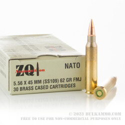 1200 Rounds of 5.56x45 SS109 Ammo by ZQI - 62gr FMJ