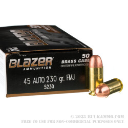 50 Rounds of .45 ACP Ammo by Blazer Brass - 230gr FMJ
