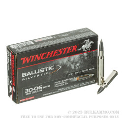 20 Rounds of 30-06 Springfield Ammo by Winchester Ballistic Silvertip - 180gr Polymer Tipped