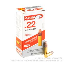 50 Rounds of .22 LR Ammo by Aguila Interceptor - 40gr CPRN