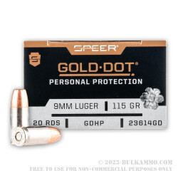 20 Rounds of 9mm Ammo by Speer - 115gr JHP