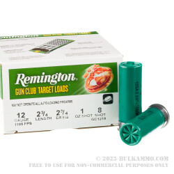 250 Rounds of 12ga Ammo by Remington - 1 ounce #8 shot