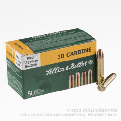 1000 Rounds of .30 Carbine Ammo by Sellier & Bellot - 110gr FMJ