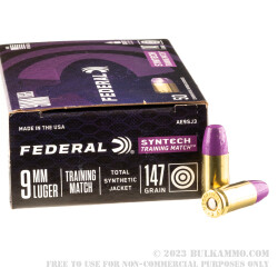 500 Rounds of 9mm Ammo by Federal Syntech Training Match - 147gr Total Synthetic Jacket FN