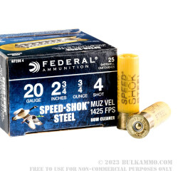 25 Rounds of 20ga Ammo by Federal Speed-Shok - 2-3/4" 3/4 ounce #4 shot