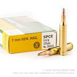 20 Rounds of 7 mm Rem Mag Ammo by Sellier & Bellot - 173gr SPCE