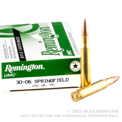 20 Rounds of 30-06 Springfield Ammo by Remington UMC - 150gr MC