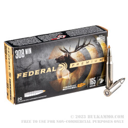 20 Rounds of .308 Win Ammo by Federal - 165gr Trophy Bonded Tip