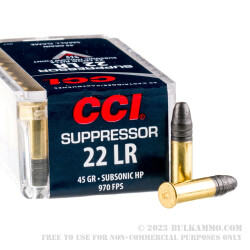 5000 Rounds of .22 LR Ammo by CCI Suppressor - 45gr LHP