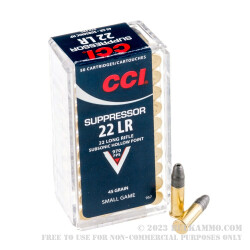 5000 Rounds of .22 LR Ammo by CCI Suppressor - 45gr LHP