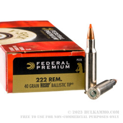 20 Rounds of .222 Rem Ammo by Federal - 40gr Nosler Ballistic Tip