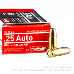 50 Rounds of .25 ACP Ammo by Aguila - 50gr FMJ