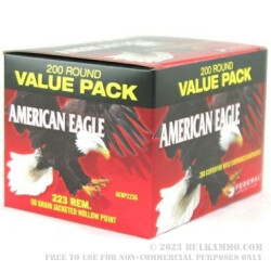 200 Rounds of .223 Ammo by Federal - 50gr JHP