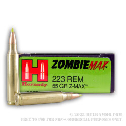 200 Rounds of .223 Ammo by Hornady - 55gr Zombie Z-Max