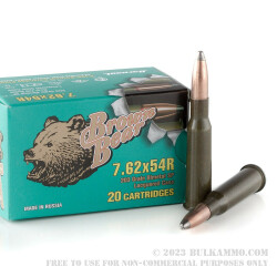 20 Rounds of 7.62x54r Ammo by Brown Bear - 203gr SP