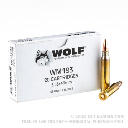 1000 Rounds of 5.56x45 Ammo by Wolf Gold - 55gr FMJ
