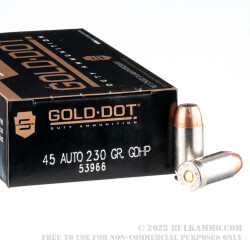 50 Rounds of .45 ACP Ammo by Speer Gold Dot - 230gr JHP - Dropped