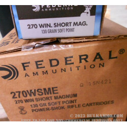 20 Rounds of .270 Win Short Mag Ammo by Federal - 130gr SP