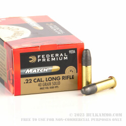 500  Rounds of .22 LR Ammo by Federal Gold Medal Premium Match - 40gr LRN