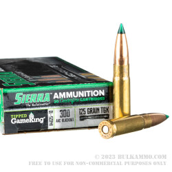 20 Rounds of .300 AAC Blackout Ammo by Sierra - 125gr GameChanger