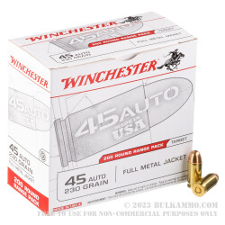 200 Rounds of .45 ACP Ammo by Winchester - 230gr FMJ