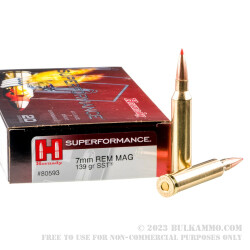 20 Rounds of 7mm Rem Mag Ammo by Hornady Superformance - 139gr SST