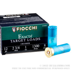 250 Rounds of 12ga 2-3/4" Ammo by Fiocchi - 1 ounce #8 Shot