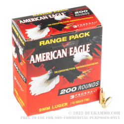 200 Rounds of 9mm Ammo by Federal American Eagle - 115gr FMJ