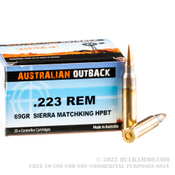 20 Rounds of .223 Ammo by ADI - 69gr Sierra MatchKing HPBT