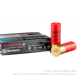 5 Rounds of 12ga Ammo by Winchester Ranger - 00 Buck 8 Pellets Low Recoil