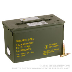 500 Rounds of 7.62x51 Ammo by Prvi Partizan in Ammo Can - 145gr FMJBT