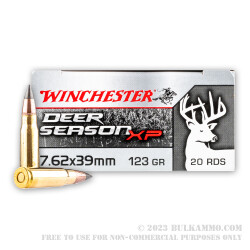 20 Rounds of 7.62x39mm Ammo by Winchester Deer Season XP - 123gr XP